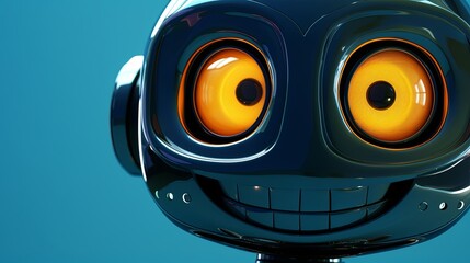 Friendly and modern chatbot features bright, adjustable eyes and a smiling face, creating a welcoming interaction experience in a digital environment
