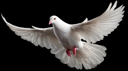 Fototapeta premium Ethereal White Dove Flying in Isolation - Peaceful and Graceful Bird in Flight
