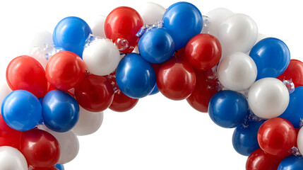 Red, white, and blue balloon arch isolated on transparent background