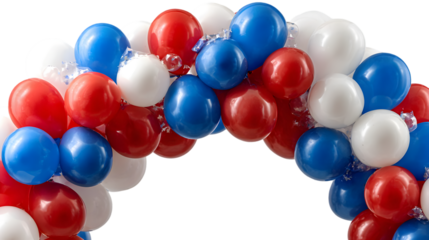 Red, white, and blue balloon arch isolated on transparent background