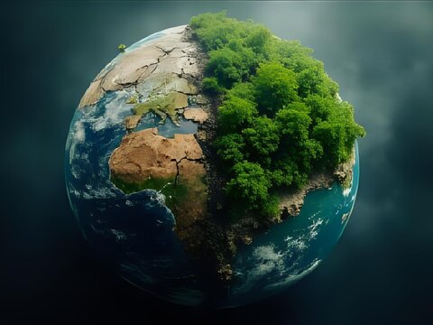 Planet Earth with Lush Forest, Ecology and Environmental Conservation Concept
