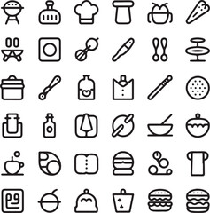 Collection of food and kitchen related icons cooking utensils