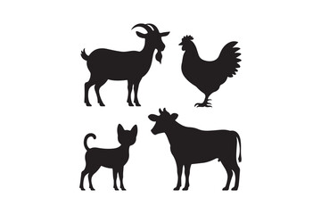 Farm animal silhouettes featuring goat chicken cow and dog