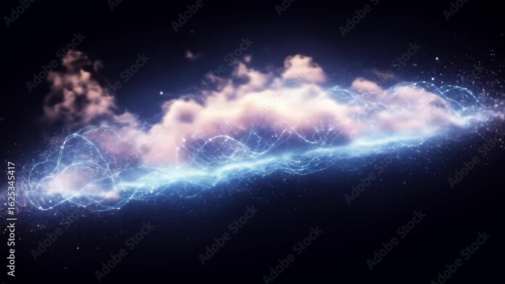 Poster abstract energy flow through clouds - a digital video of glowing blue energy flowing through soft pi