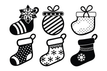 Christmas Stocking and Ornament Icons Set Silhouette Collection holiday