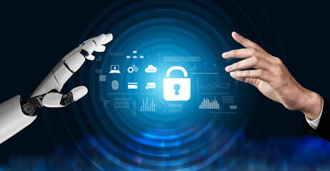 AI-powered lock system showing advanced cybersecurity, identity verification, and data protection...