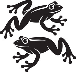 Two black frogs silhouette amphibian animal