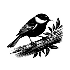 Black and White Bird Perched on Branch.