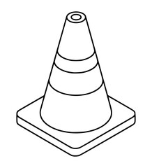 Isometric Safety Cone Line Art