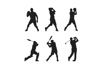 Silhouettes of athletes playing various sports in action poses