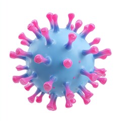 Naklejka premium 3D illustration of a virus, sphere-shaped with light-blue gradient, studded with pink protrusions, isolated on white