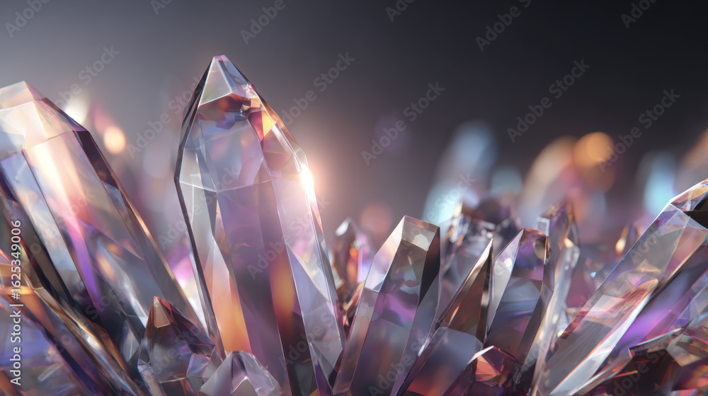 Poster glowing crystal background with sharp facets and reflections