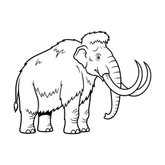 Woolly Mammoth Black and White Outline Drawing.
