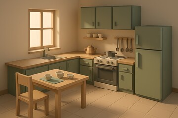 Cozy kitchen interior with modern appliances and warm lighting