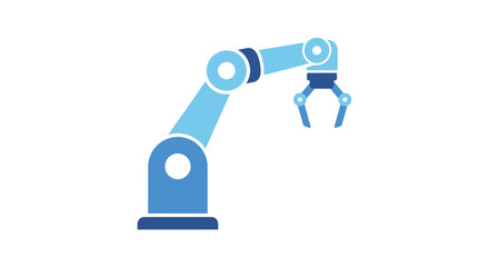 Illustration of a robotic arm with two shades of blue on a white background in a simple and modern style