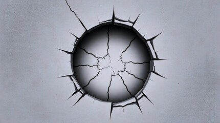 circular cracked wall effect with spiked edges on light gray background for 3d texture design