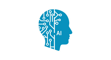 Artificial intelligence concept with a human head silhouette and circuit board details in blue color