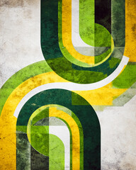 Art Deco style: abstract renewable energy design, bright green and yellow deco pattern over concrete background