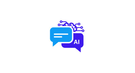 Two speech bubbles with ai text and a brain like circuit design representing artificial intelligence