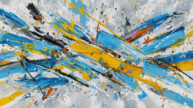 Abstract Colorful Painting With Blue And Yellow Strokes