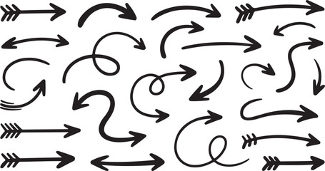 Diverse Collection of Hand Drawn Arrows Indicating Direction Guidance and User Interface Elements for Web Design and Creative Projects