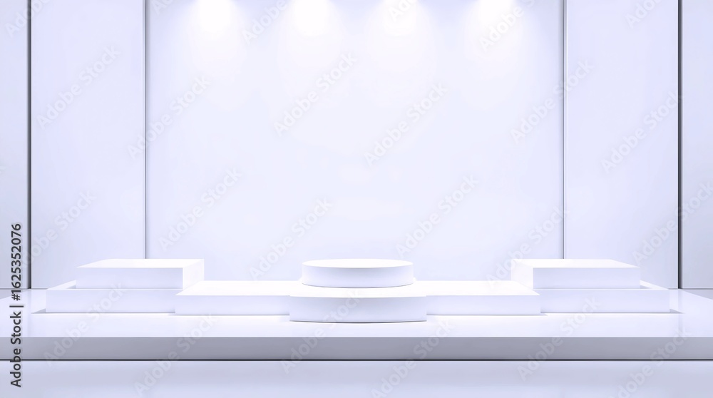 Poster white minimal layered platform with glowing center on bright background for futuristic branding and design mockup
