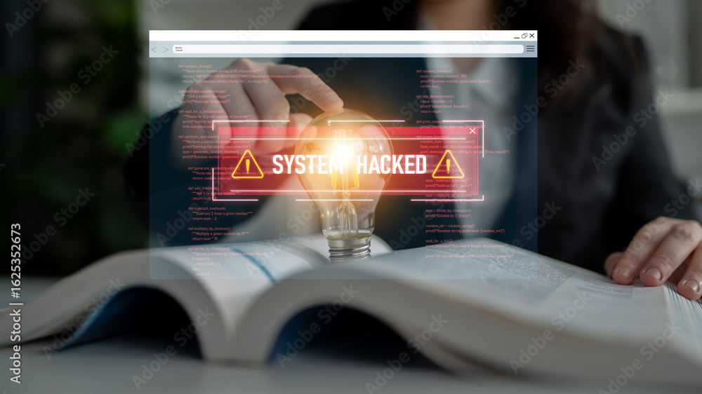 Poster cybersecurity protects digital systems from hackers with it security, attack prevention, and risk ma