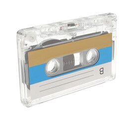 Fototapeta premium One audio cassette with blank label isolated on white