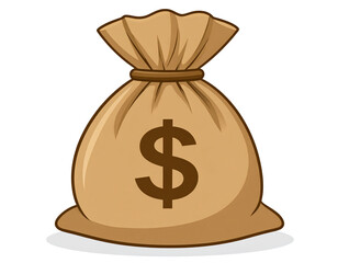 Stylized Cartoon Money Sack with Dollar Sign, isolated on transparent background PNG