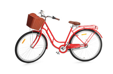 Fototapeta premium One bicycle with basket on white background