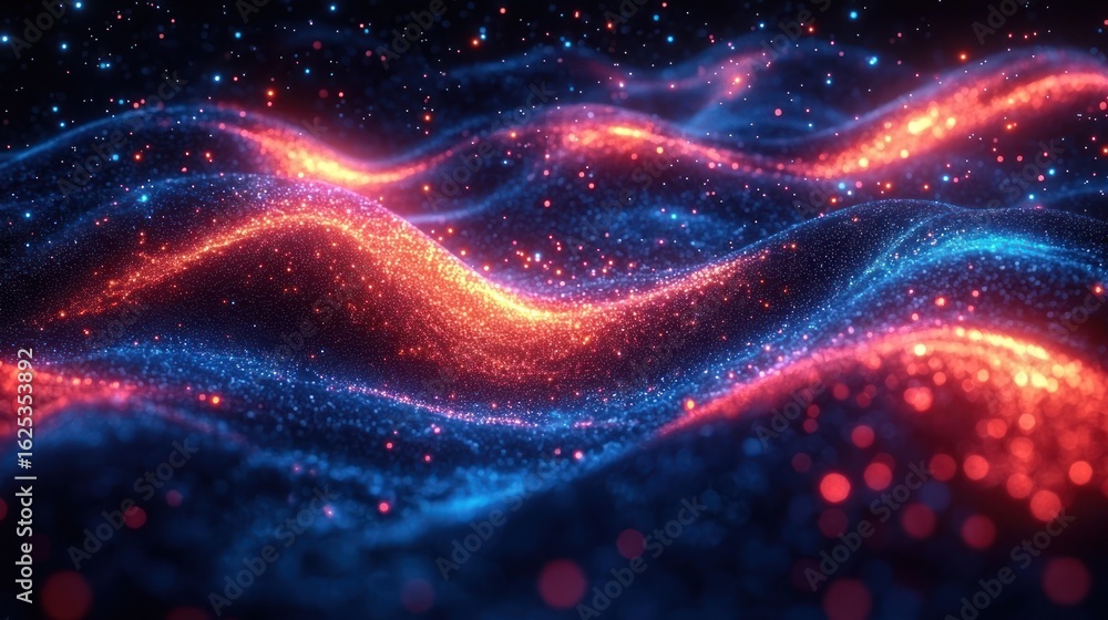 Aufkleber abstract glowing particle waves, dark background. possible use digital art