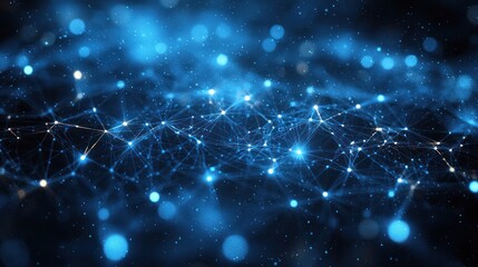Abstract digital network connection, glowing nodes, dark background, technology concept
