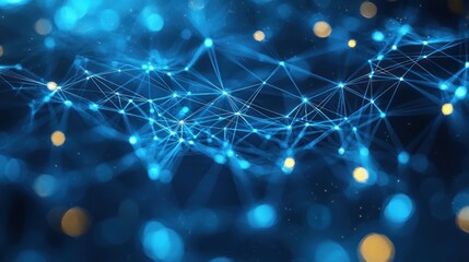 Abstract blue network connections, glowing particles, digital background, technology concept