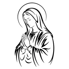 Virgin Mary Vector illustration, Mother Of God Clipart Design, mother of Jesus Art