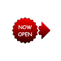 This vibrant red and white button features bold white text stating 