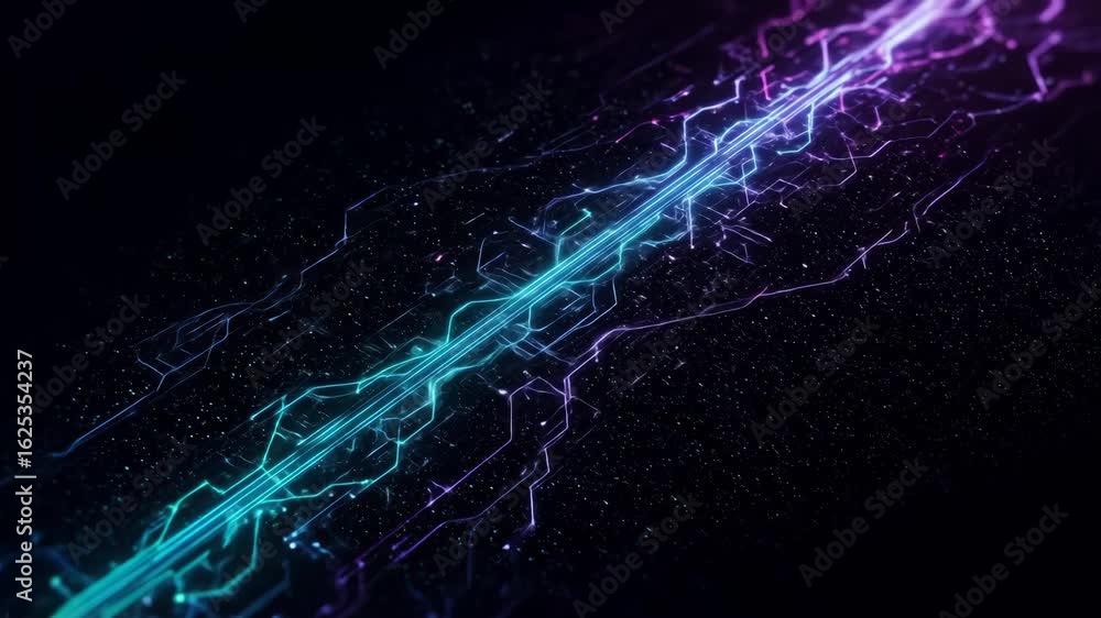 Poster futuristic circuit board data stream - an abstract close-up of a glowing circuit board with teal and