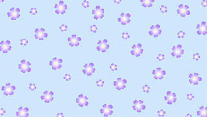 Blue seamless background with flowers. Cute wallpaper with purple blooming flower.