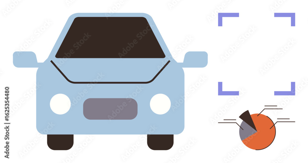 Poster front view of a car with scanning rectangles and pie chart. ideal for technology, ai, automation, ve