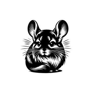 Adorable chinchilla rodent in a black and white graphic style.