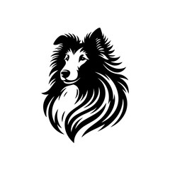 Elegant Shetland Sheepdog head vector logo illustration.