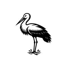 Obraz premium Elegant stork bird black and white vector illustration.