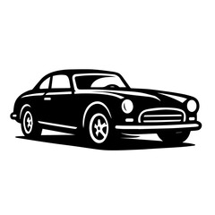 Classic Vintage Car Silhouette – Black and White Vector Illustration