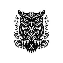 Obraz premium Intricate Black and White Ornamental Owl Design.