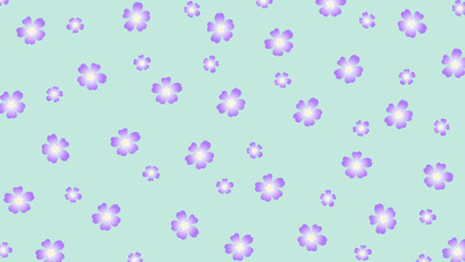 Turquoise seamless background with flowers. Cute wallpaper with purple blooming flower.
