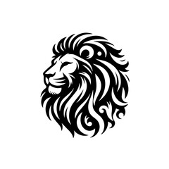 Majestic lion head profile in black and white tribal style.