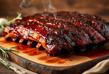 Smoky BBQ ribs with caramelized glaze