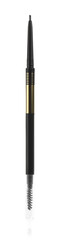 One brown twist up eyebrow pencil with brush isolated on white, top view
