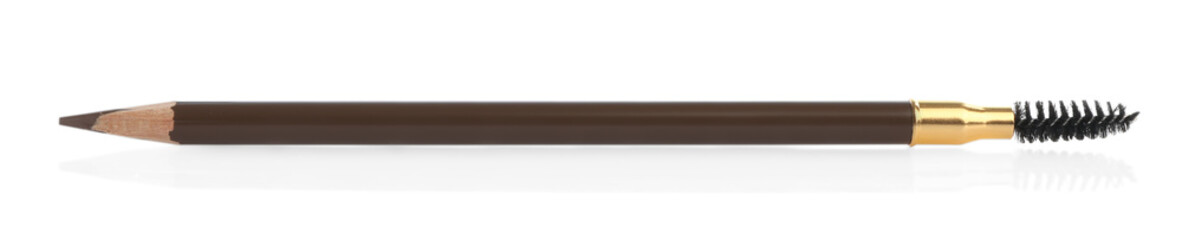 One brown eyebrow pencil with brush isolated on white, top view