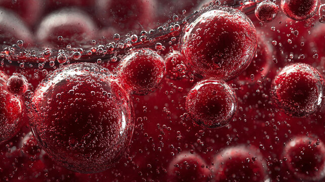 Red molecules of a substance under a microscope in macro - Powered by Adobe