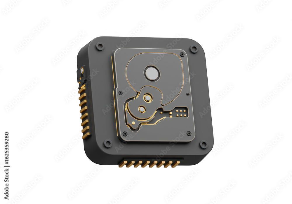 Poster photo of a 3d rendering of a hard drive icon on a square button, isolated on transparent background,